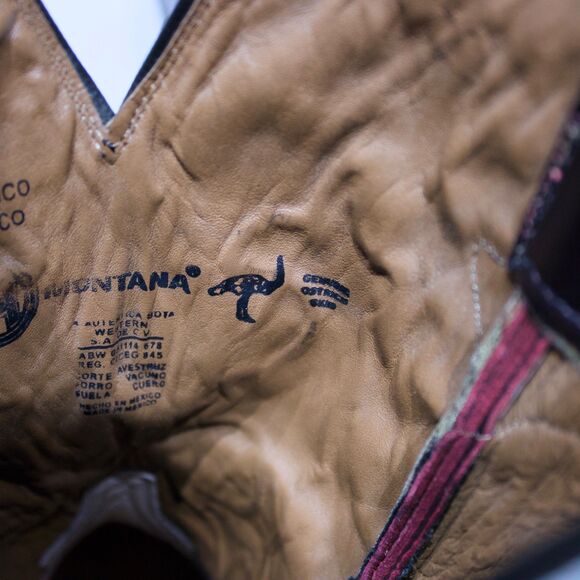 VTG Montana Genuine Ostrich Skin Western Boots Burgundy Brown Men 10.5EE X-Wide - Picture 15 of 16